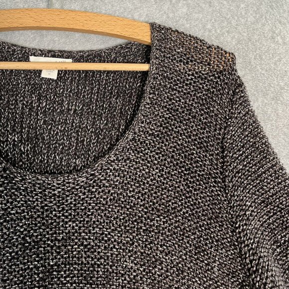 J Jill Tunic Sweater Womens Medium Black Silver Metallic Oversized Knit Slub - Picture 5 of 13